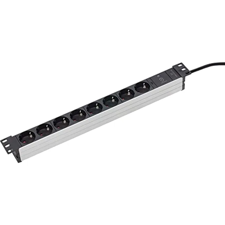 As - Schwabe, Steckdosenleiste für 19" Netzwerkschrank (8-fach, CEE 7/3, 2 m), Schwarz/Silber, 18193