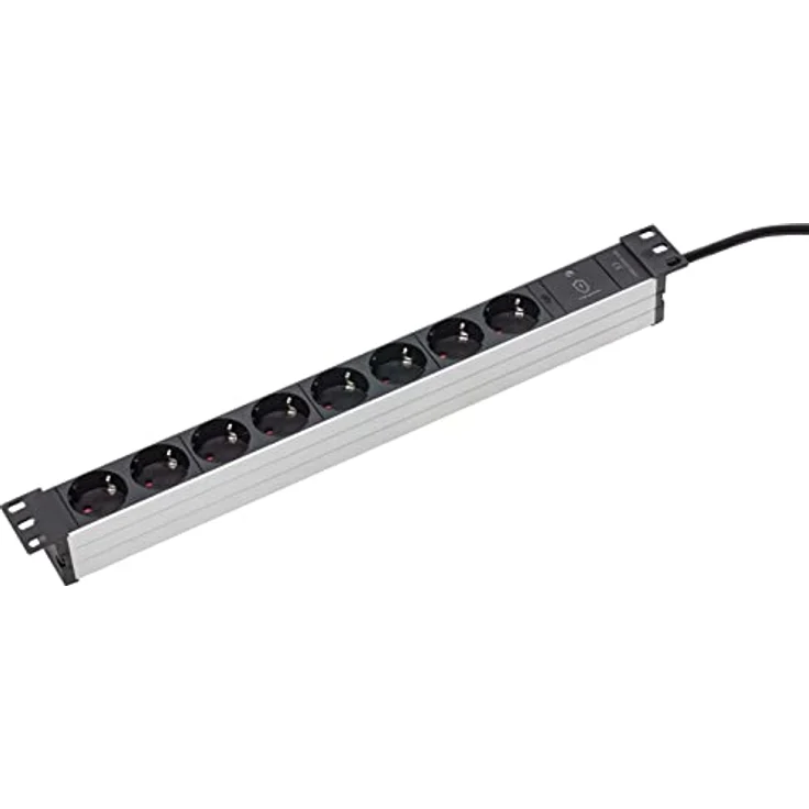 As - Schwabe, Steckdosenleiste für 19" Netzwerkschrank (8-fach, CEE 7/3, 2 m), Schwarz/Silber, 18193 – Bild 1