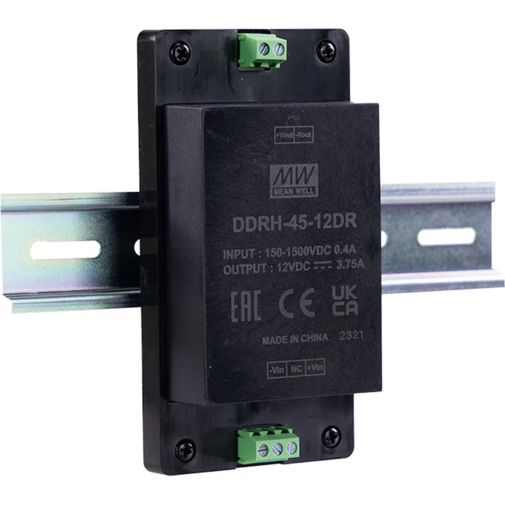 Mean Well DDRH-45-15DR, DC-DC-Wandler geregelt 15V 3A für Hutschiene, 4.000V Isolierung