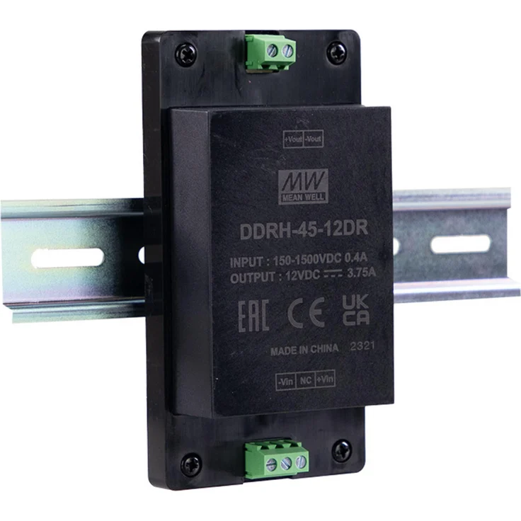 Mean Well DDRH-45-15DR, DC-DC-Wandler geregelt 15V 3A für Hutschiene, 4.000V Isolierung