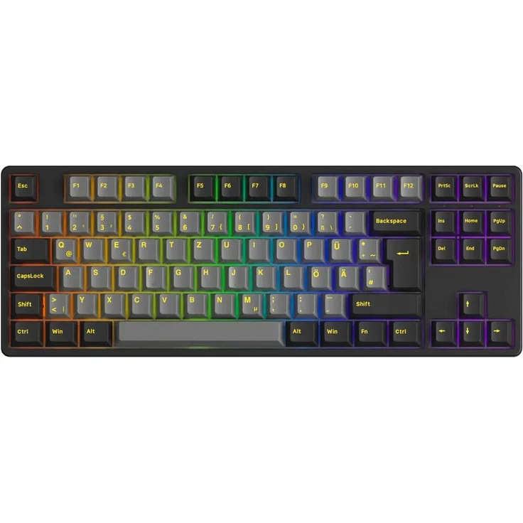 Akko 5087S Gaming Tastatur, TKL, RGB, Akko V3 Cream Yellow Pro Switches, ISO DE, schwarz & gold, Hot-Swap-fähig, PBT Double-Shot-Tastenkappen, USB-C