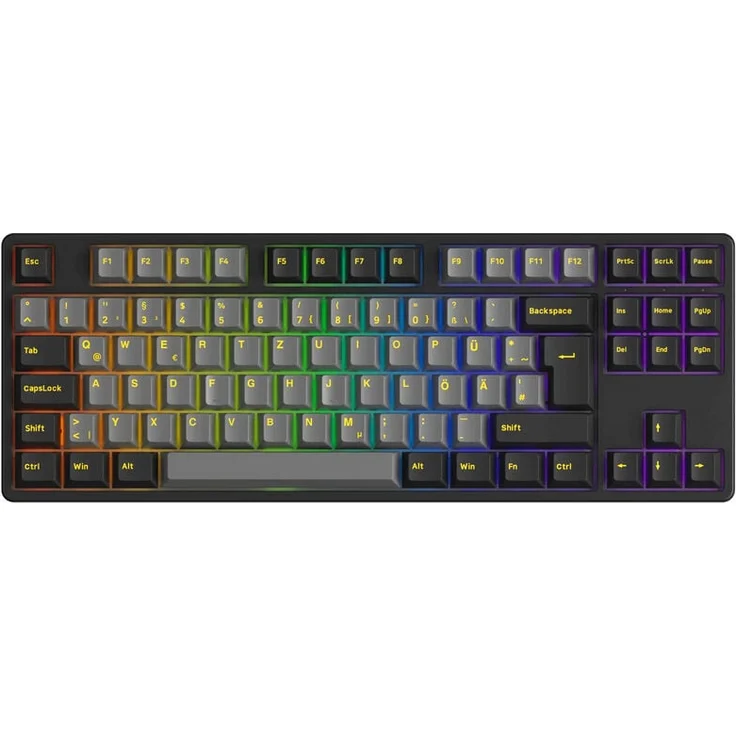 Akko 5087S Gaming Tastatur, TKL, RGB, Akko V3 Cream Yellow Pro Switches, ISO DE, schwarz & gold, Hot-Swap-fähig, PBT Double-Shot-Tastenkappen, USB-C