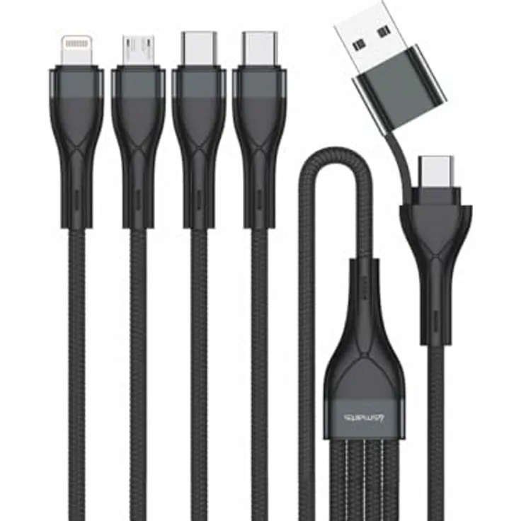 4smarts USB-C/A Multi-Ladekabel 4in2, 1,2m, schwarz, mit Lightning-, Micro-USB- und USB-C-Anschlüssen für gleichzeitiges Laden von bis zu vier Geräten