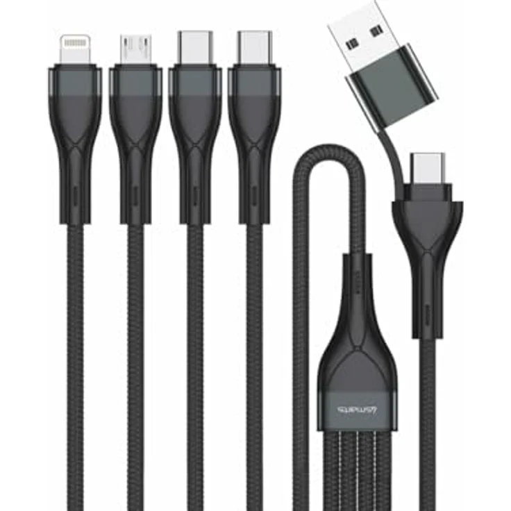 4smarts USB-C/A Multi-Ladekabel 4in2, 1,2m, schwarz, mit Lightning-, Micro-USB- und USB-C-Anschlüssen für gleichzeitiges Laden von bis zu vier Geräten – Bild 1