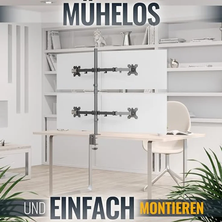 RICOO TS2811 Multi Monitor Tischhalterung, für 4 Monitore bis 32 Zoll, VESA 75x75/100x100, Schwarz, 8 kg Belastbarkeit, höhenverstellbar, 360° drehbar – Bild 2