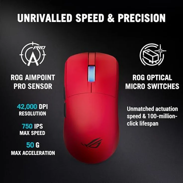 ASUS ROG Harpe II Ace - Wireless Gaming Maus mit 42.000 dpi, RGB, LAVA RED – Bild 6