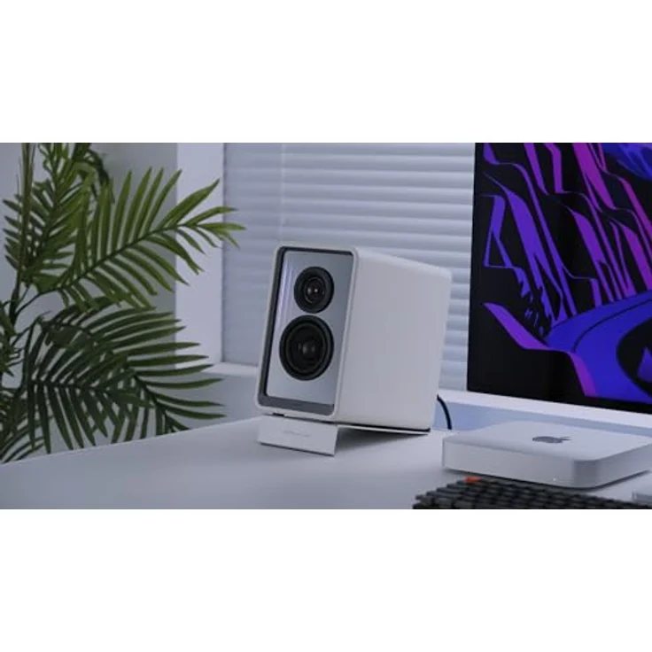 EDIFIER QR65 Aktive Design-Monitorlautsprecher (70 Watt) mit RGB-Lichteffekten, 3X USB TurboGaN-Schnellladeports und Subwoofer-Ausgang, weiß – Bild 3