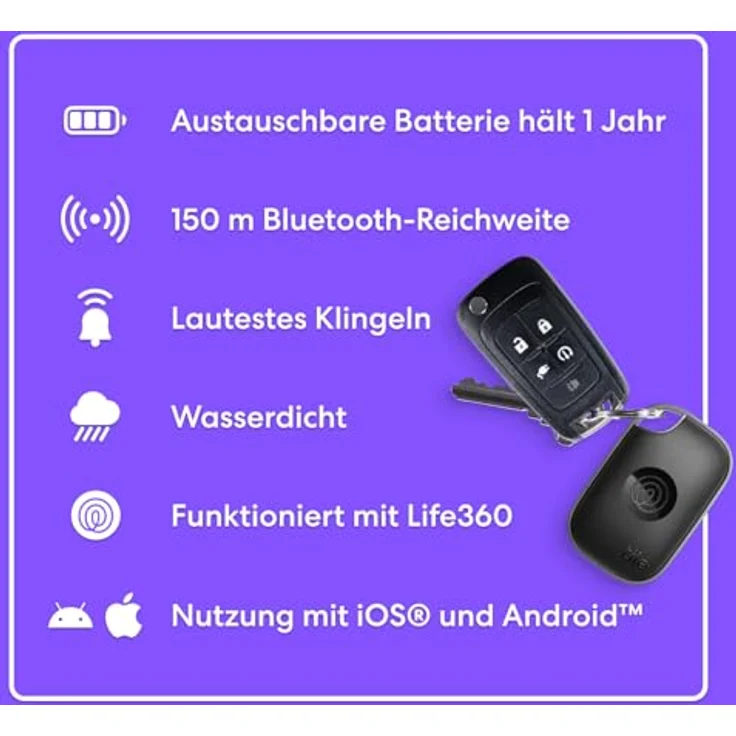 Tile by Life360 Pro (2024) Bluetooth-Tracker, Schlüssel- und Gegenstandsfinder - iOS & Android-kompatibel, Schwarz – Bild 5