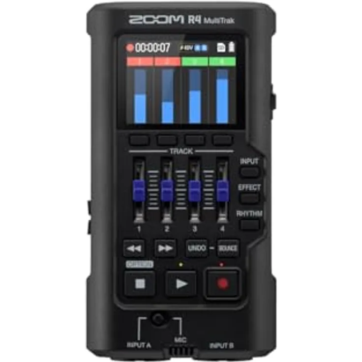 Zoom Audio R4 MultiTrak, mobiler Audio-Recorder mit 4 Spuren, 32-Bit Float Aufnahme, USB-C Audio-Interface