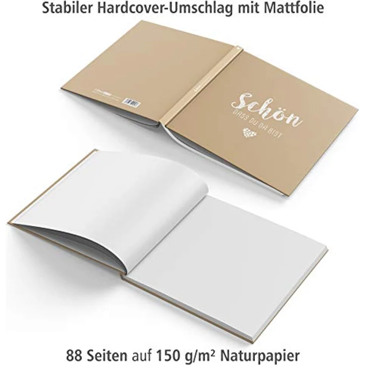 itenga Gästebuch Willkommensbuch Gästebuch Schön DASS du da bist I 21,0 x 21,0 cm, 88 Blanko Seiten I ideal als Fotoalbum oder zum Festhalten von Erinnerungen – Bild 4