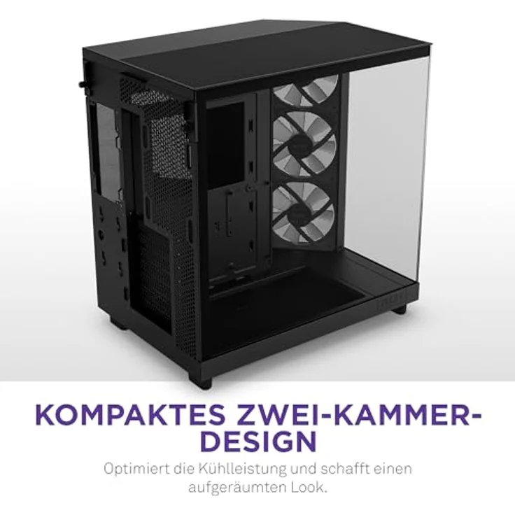 NZXT H6 Flow RGB | CC-H61FB-R1 |Kompaktes Mid-Tower Gehäuse mit zwei Kammern | Inklusive 3 x 120 mm-Lüfter RGB | Glaspaneele mit Panoramablick | Hochleistungs-Airflow-Panels | Kabelmanagement Schwarz – Bild 3