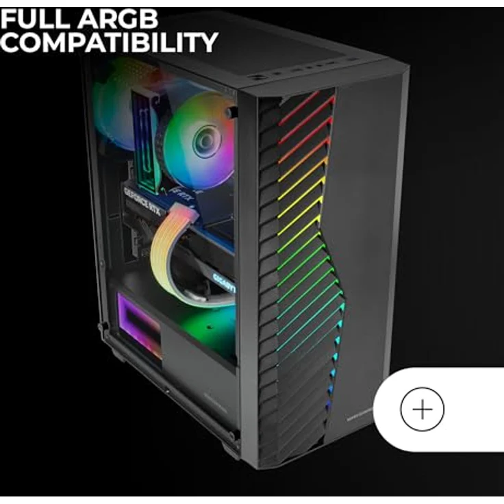 Mars Gaming MC-VOLT PC-Tower-Gehäuse, Midi-Tower mit ARGB-Beleuchtung und gehärtetem Glasfenster, schwarz – Bild 4