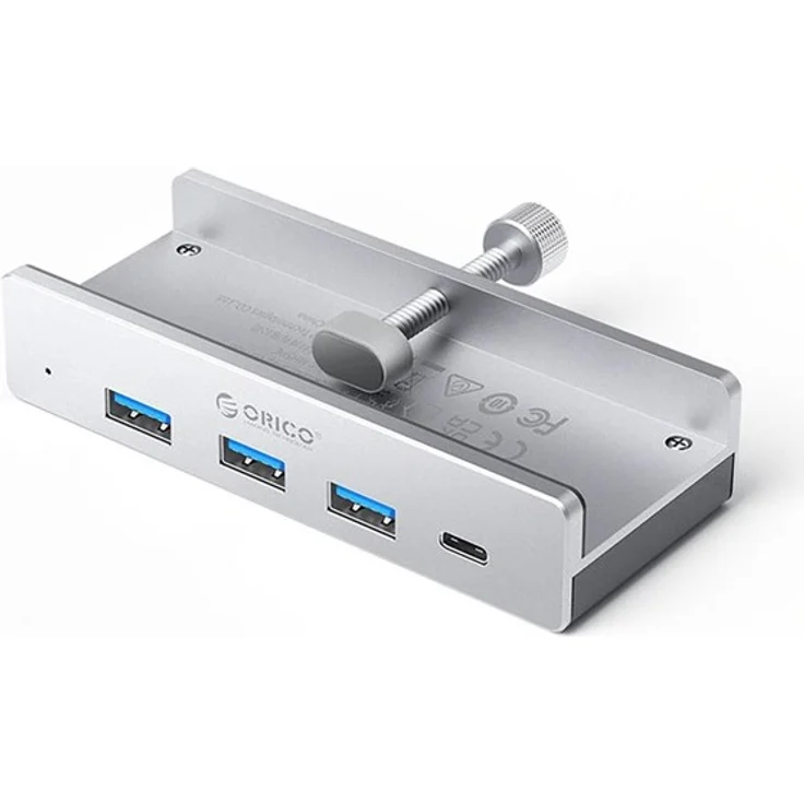 ORICO MH4PC Hub Clamp-Mounted, USB-C + 3x USB-A 3.0, 5 Gbps, Aluminium, silber, für Windows/Linux/macOS
