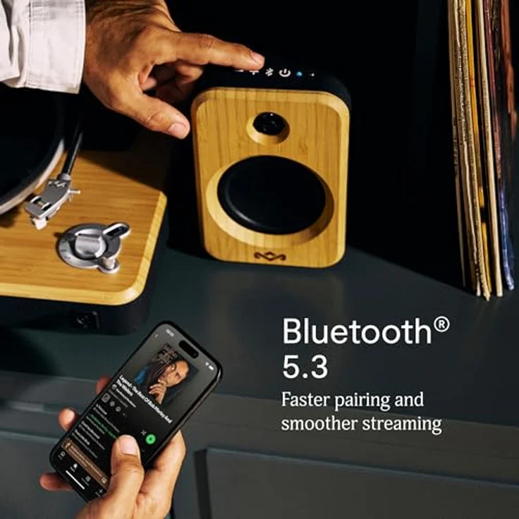 House Of Marley EM-JA028-SB, Get Together Duo 2, Verkabelte und kabellose Stereo-Lautsprecher aus Holz, Schwarz, mit bis zu 25 Stunden Akkulaufzeit und True Wireless Stereo Funktion – Bild 7