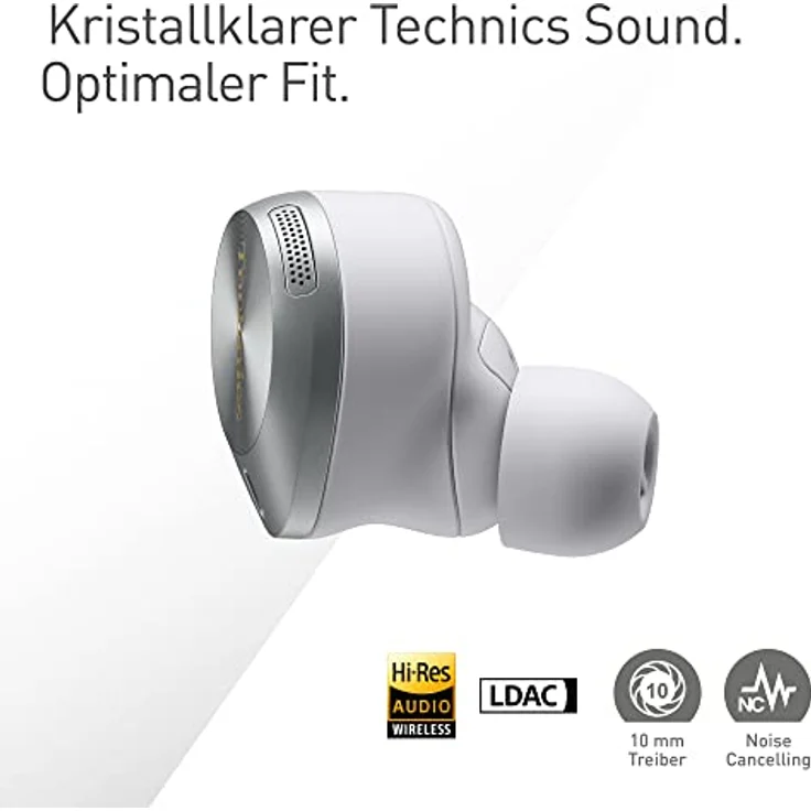 Technics EAH-AZ80E-S kabellose Ohrhörer mit Noise Cancelling, Multipoint Bluetooth, bequemer In-Ear-Ohrhörer mit integriertem Mikrofon, anpassbare Passform, bis zu 7 Stunden Wiedergabe, Silber – Bild 2