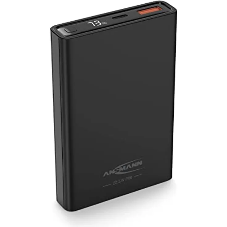ANSMANN Mini Powerbank 22,5 W PB222PD - Externer Akku mit Einer Kapazität von 10.000 mAh - Notstrombatterie mit USB-A- und USB-C-Anschlüssen, ideal für Smartphones, Tablets, Laptops - Schwarz