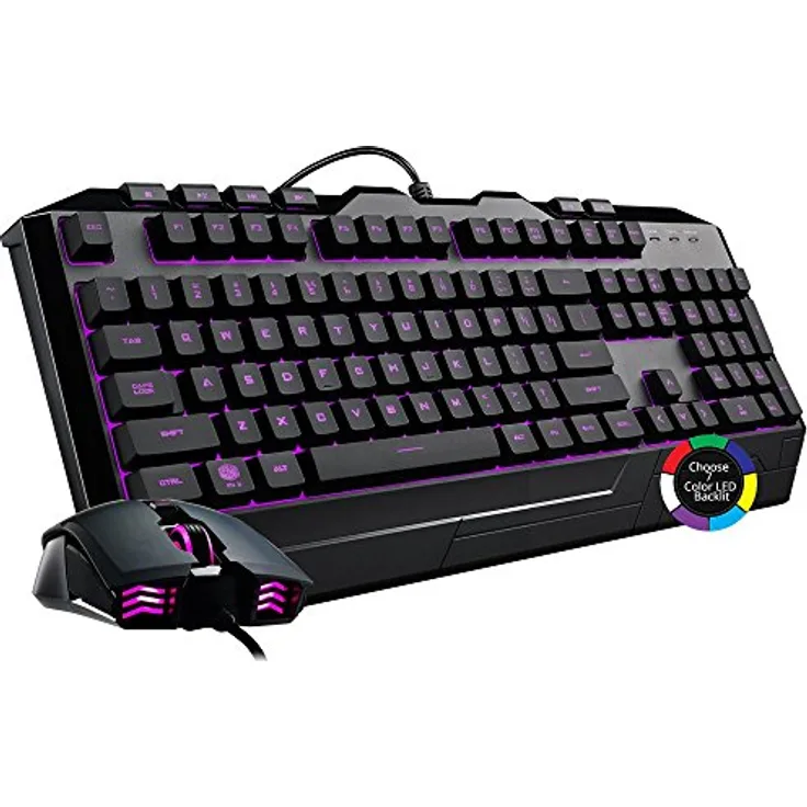 Cooler Master Devastator 3 Combo Tastatur & Gaming Maus - Membran-Tastatur mit 7 Farben LED-Beleuchtung, Dedizierte Multimedia-Tasten und Handgelenkauflage, Gaming M110 Maus - AZERTY