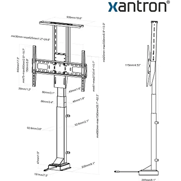 Xantron® PREMIUM-600HE TV Lift Elektrisch mit Fernbedienung bis 65 Zoll, Höhenverstellbar, VESA 200x200-600x400, Schwarz – Bild 4