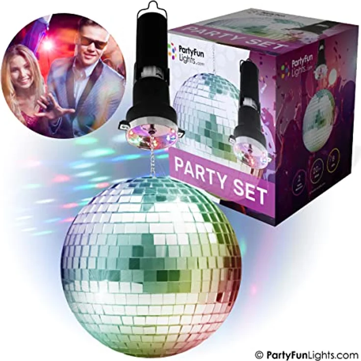 PartyFunLights 20cm Spiegelkugel, 8 Lichtpunkte für Disco und Party, hängender Ring, reflektierende Heimdekoration – Bild 4