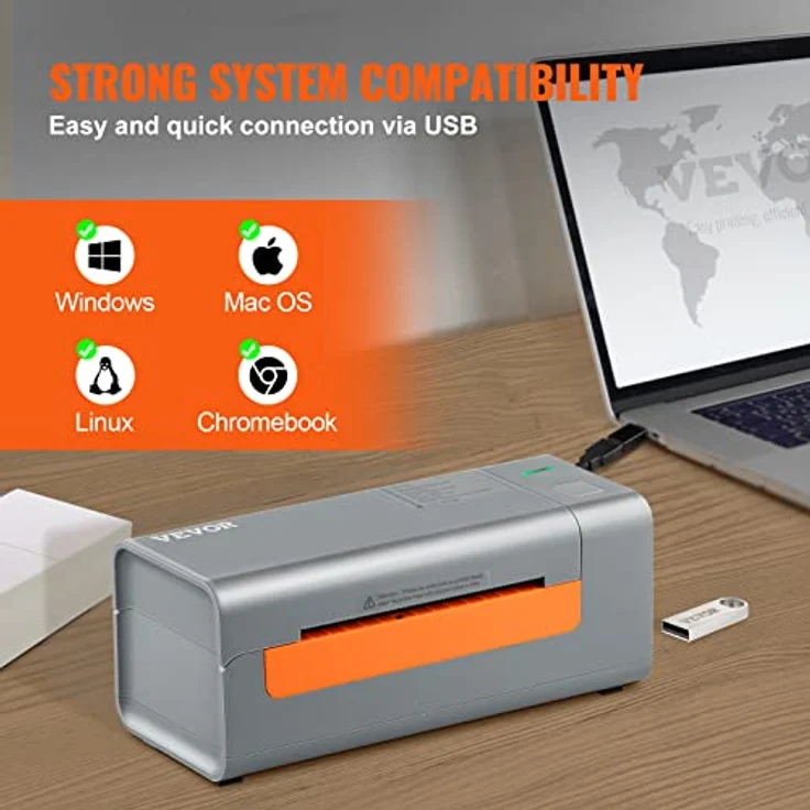 VEVOR DHL Etikettendrucker, Thermodrucker mit USB-Anschluss, automatische Etikettenkennung, unterstützt Windows/MacOS/Linux, geeignet für Amazon, eBay, Etsy, hohe Druckgeschwindigkeit 150 mm/s. – Bild 3