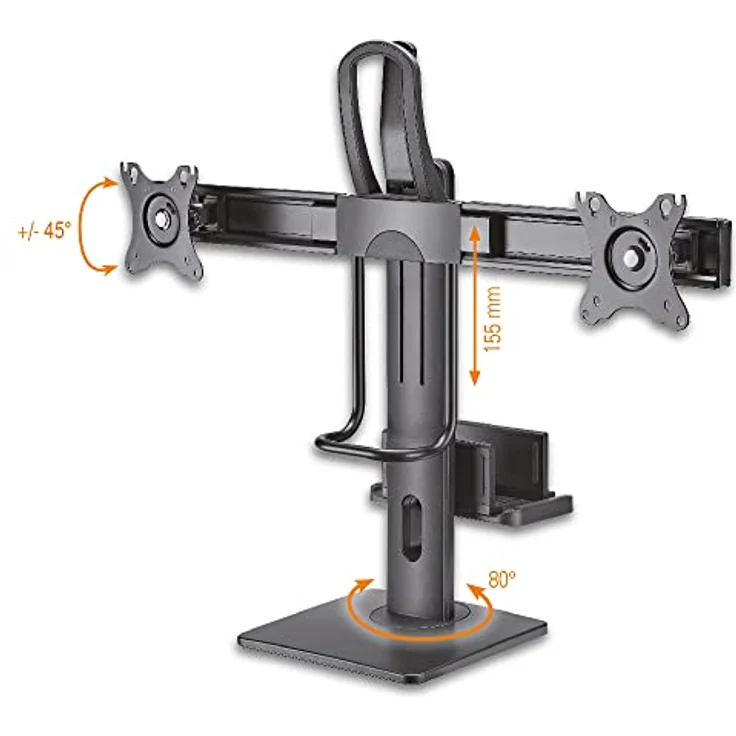 myWall Tischhalterung HL61L, 2 Monitor Tischhalterung für 17-27 Zoll, Halterung für Mini PC, Höhenverstellbar, Neigbar, Drehbar und Horizontal anpassbar mit Federsystem, VESA 75/100 – Bild 4