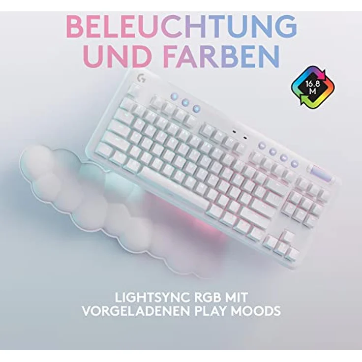 Logitech G715 kabellose Tastatur mit LIGHTSYNC-RGB-Beleuchtung, LIGHTSPEED, Taktile Switches (GX Brown) und Handballenauflage, PC/Mac - Weiß – Bild 4