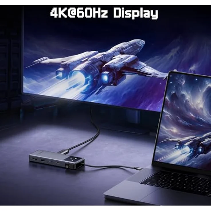 UGREEN UNO USB C Hub 10Gbps 4K@60Hz HDMI Intelligentes LED-Display USB C Adapter 2*USB A & 2*USB C Multiport Adapter PD 100W, Kompatibel mit iPhone 16, iPad Pro/Air, MacBook Pro/Air, Steam Deck - Stylisher Robot-Hub, Schwarz – Bild 4