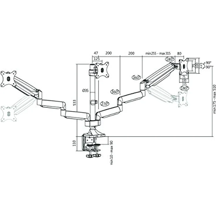 LogiLink BP0052 3-fach Monitor-Schreibtischständer 7 kg Belastung, 33,02-81,28 cm (13-32 Zoll) Silber – Bild 7