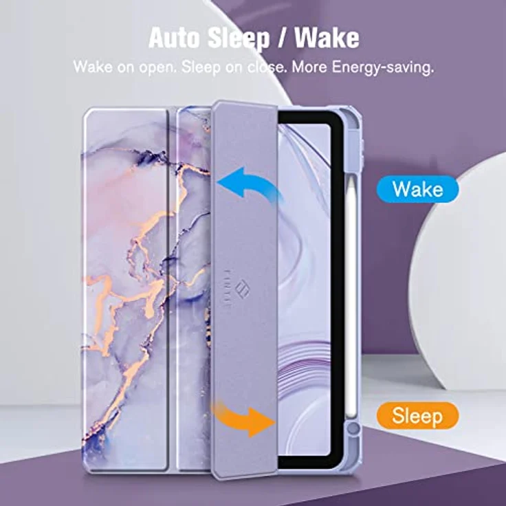 FINTIE Hybrid Hülle für iPad Air 11 Zoll M4/M3/M2 (2026/2025/2024), iPad Air 5./4. Gen (2022/2020), stoßfeste Schutzhülle mit Stifthalter, transparente Hartschale, Lila Marmor – Bild 3
