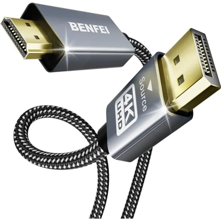 BENFEI 4K DisplayPort auf HDMI Kabel, 1,8m Geflochtenes Kabel mit Aluminiumhülse, High Speed Verbindung, Unidirektional, Unterstützt 3840×2160@30Hz, 5 Stück – Bild 1
