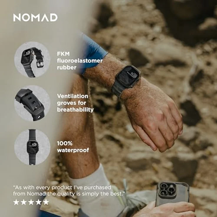 NOMAD Apple Watch Sportarmband Rocky Point Dark Storm Gray – 45/49 mm, Titan-Hardware, wasserdicht, atmungsaktiv, für Damen und Herren – Bild 2