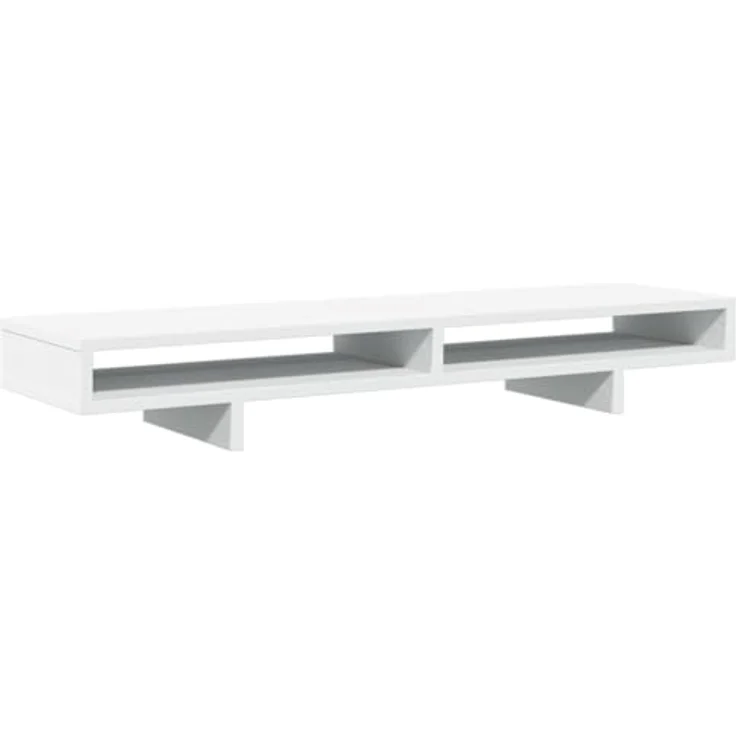 vidaXL Monitorständer, weiß, 100 x 27 x 15 cm, Kiefernmassivholz, doppelte Monitorhalterung, verstellbare Monitorhalterung, Computer-Monitorhalterung – Bild 1