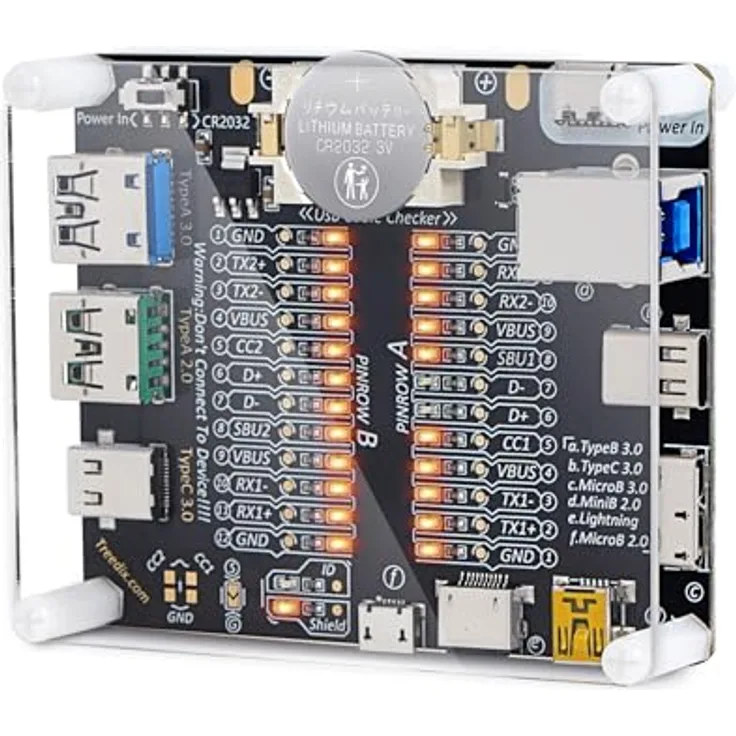 Treedix USB-Kabeltester, Prüfplatine für USB-C, USB-A, USB-B, Micro, Mini und Lightning mit LED-Anzeige zur Kabeldiagnose