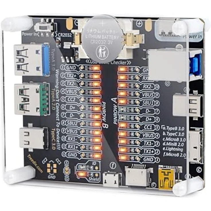 Treedix USB-Kabeltester, Prüfplatine für USB-C, USB-A, USB-B, Micro, Mini und Lightning mit LED-Anzeige zur Kabeldiagnose – Bild 1
