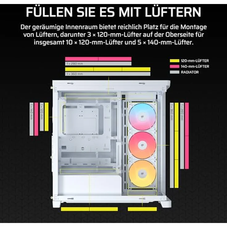 Corsair FRAME 4500X RS-R ARGB White Mid, PC Gehäuse für E-ATX, ATX, Micro-ATX und Mini-ITX, schwarz mit Sichtfenster aus gehärtetem Glas und USB 3.1 Anschluss – Bild 7