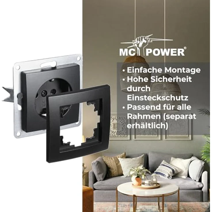 MC POWER FLAIR Wand Steckdosen und Schalter Set, 16-teilig, matt schwarz, modern und vielseitig für einfache Montage – Bild 4