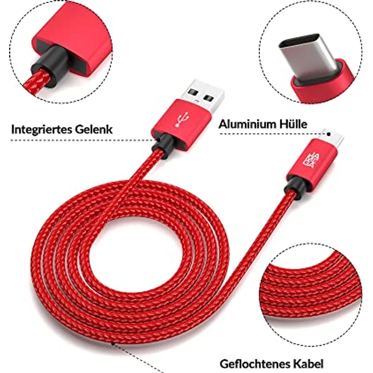 JAMEGA USB-C Kabel Nylon Schnellladekabel 0,5m, Hochgeschwindigkeits-Datenübertragung bis zu 5 Gbps, kompatibel mit Samsung, Huawei, HTC, LG – Bild 4