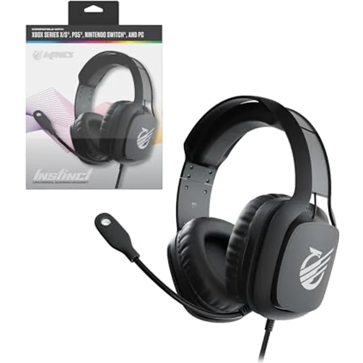 KMD Instinct Universal Gaming Headset, kabelgebunden mit Geräuschunterdrückung, Over-Ear-Polstern, Schwarz