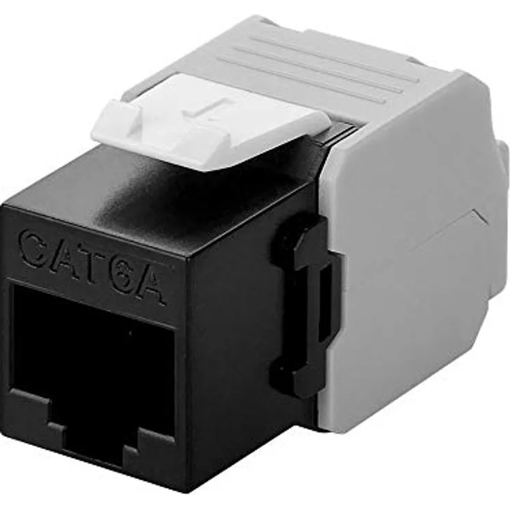 Goobay 90692 Keystone Modul RJ45 Buchse / CAT 6A Netzwerkstecker 500 MHz / UTP Ethernet Buchse 8P8C / LSA Montage für 5 - 9 mm Netzwerkkabel / Schwarz