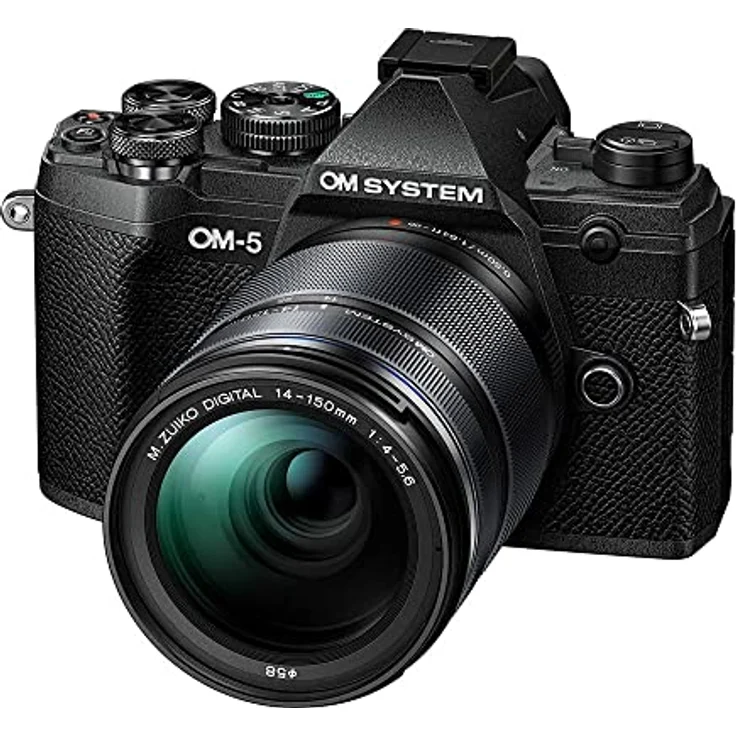 OM SYSTEM OM-5 Micro Four Thirds Systemkamera inkl. M.Zuiko Digital 14-150mm F4-5.6 II Objektiv, 20 MP Live MOS-Sensor, 5-Achsen-Bildstabilisierung, IP53, Schwarz/Schwarz, 4K-Video – Bild 1