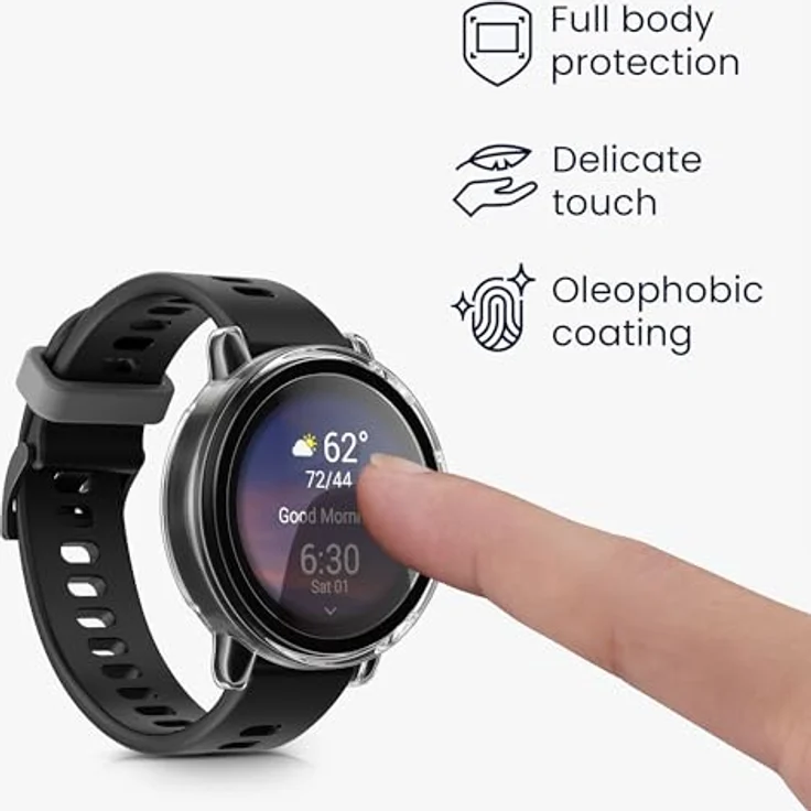 kwmobile 2X Glas Hülle für Garmin vivoactive 5 / Active 5, Fullbody Schutzhülle aus transparentem Glas mit robustem Kunststoffrahmen, kompletten Rundumschutz für Fitness Tracker – Bild 3