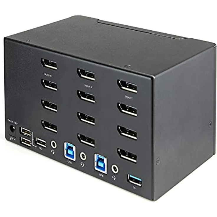 StarTech.com 2 Port Quad Monitor DisplayPort KVM Switch - 4K 60 Hz UHDR - DP 1.2 KVM Switch mit USB 3.0 Hub mit 2x USB 3.0(5 Gbit/s) und 4x USB 2.0 HID Anschlüssen, Audio - Hotkey - TAA (SV231QDPU34K) – Bild 2