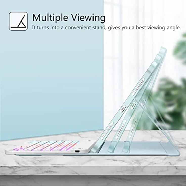 Fintie Tastatur Hülle für iPad Air 11" 2024, iPad Air 5 2022/ iPad Air 4 Hülle mit Tastatur 10.9" - Magnetisch Abnehmbarer Keyboard mit DIY Hintergrundbeleuchtung, Deutsches QWERTZ Layout, Eisblau – Bild 5