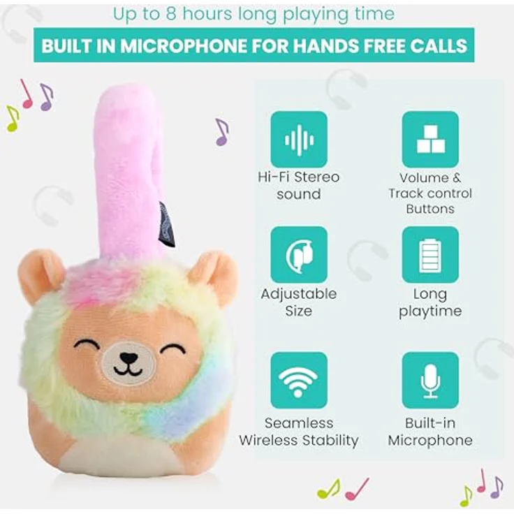 Squishmallows Leonard the Lion, Bluetooth Kopfhörer mit Mikrofon, kabellos, verstellbares Kopfband, bis zu 8 Stunden Akkulaufzeit, plüschig – Bild 9