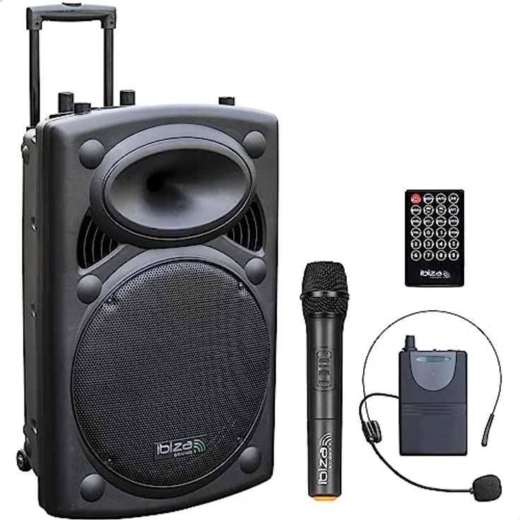 Ibiza Light & Sound PORT15UHF-BT Mobile Sound 15 Zoll, 800 W Beschallungsanlage-DJ Box mit Bluetooth, USB, Akku, 2x UHF Mikro und Radio – Bild 2