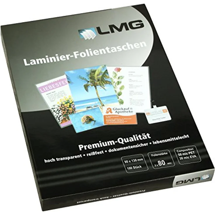 LMG LMG90X130X80 Laminierfolien 90 x 130 mm, 2 x 80 mic, 100 Stück – Bild 1