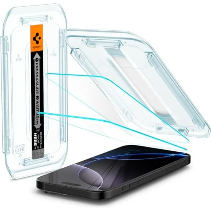 Spigen Glas.tR EZ Fit Schutzfolie kompatibel mit iPhone 16 Pro, 2 Stück, Kratzfest, 9H Härte Folie