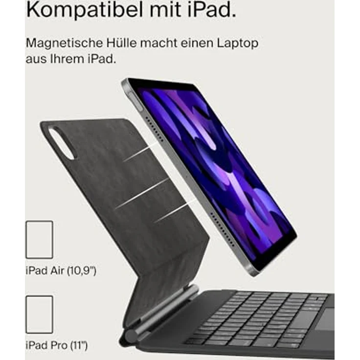 Belkin Pro Bluetooth-Tastatur mit Hülle und magnetischem Ständer, iPad Tastatur, Multi-Gesture-Steuerung, magnetische Befestigung des Apple Pencil, Multimedia-Tasten, iPad Air 10,9"/iPad Pro 11", schwarz – Bild 2