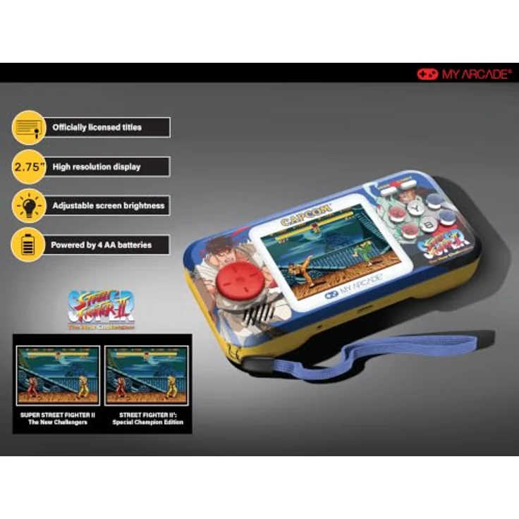 My Arcade SUPER STREET FIGHTER II POCKET PLAYER PRO, Handheld-Arcade-Gaming-System mit 2-in-1 Titeln, 2.75 Zoll hochauflösendem Display, integrierten Lautsprecher und USB-C®-Betrieb – Bild 2