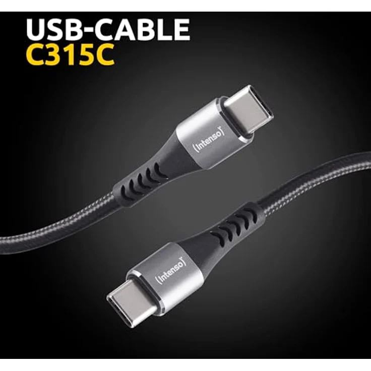 Intenso C315C USB-C auf USB-C Kabel, 60W Schnellladung, 1,5 m, robust mit verstärktem Knickschutz, schwarz – Bild 2